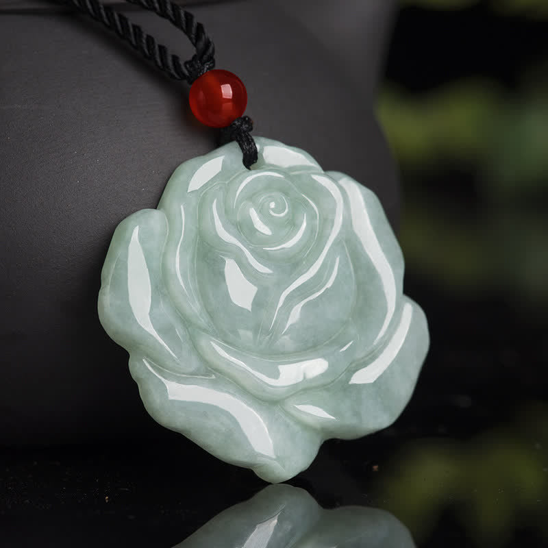 Wear FengShui Lotus Pattern Jade Abundance Prosperity Necklace String Pendant