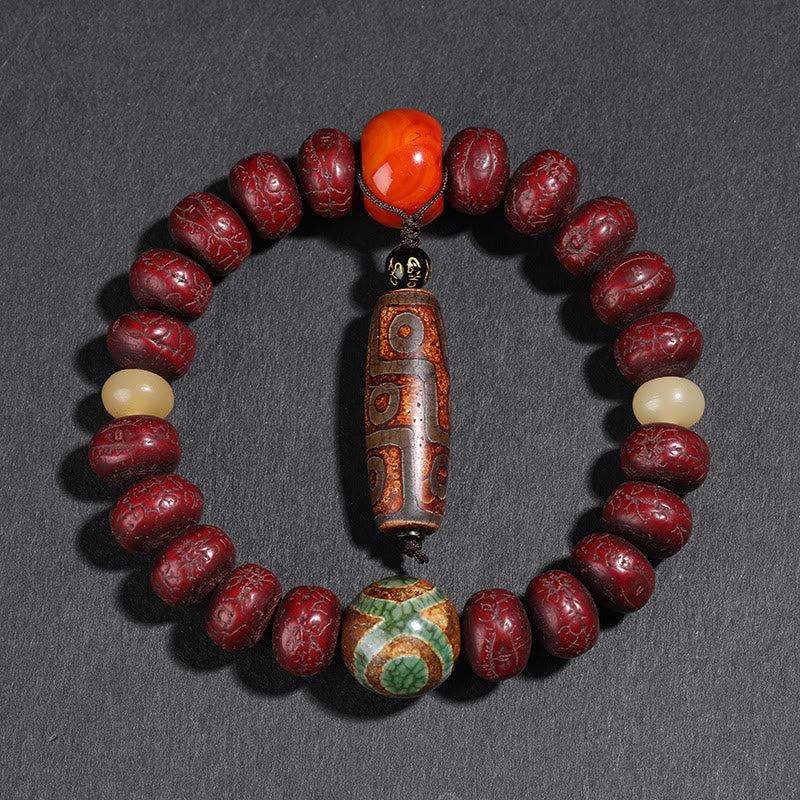 Wear FengShui Tibet Bodhi Seed Dzi Bead Dancing Lion Luck Bracelet Wrist Mala