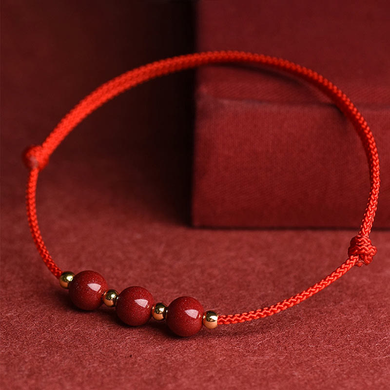 Wear FengShui Natural Lucky Cinnabar Bead Blessing String Bracelet Anklet
