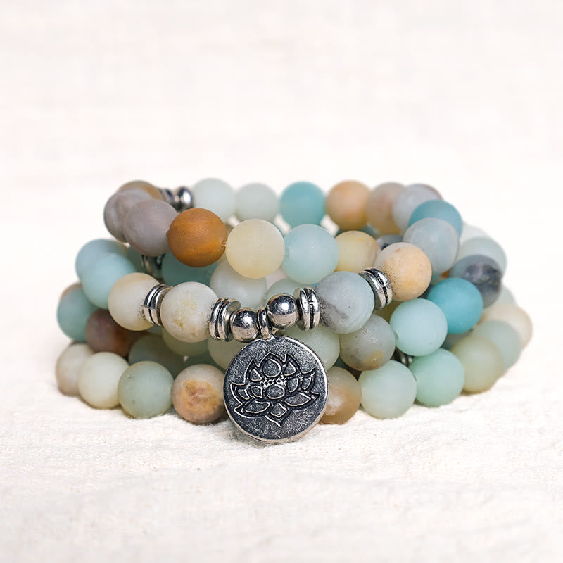 Wear FengShui Tibetan Amazonite Stone Blessing Lotus Mala