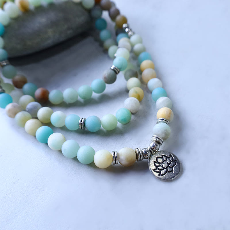 Wear FengShui Tibetan Amazonite Stone Blessing Lotus Mala