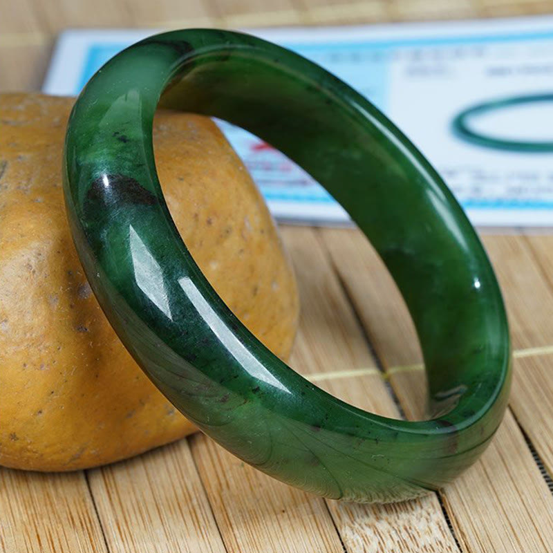 Wear FengShui Natural Hetian Cyan Jade Happiness Success Bracelet Bangle