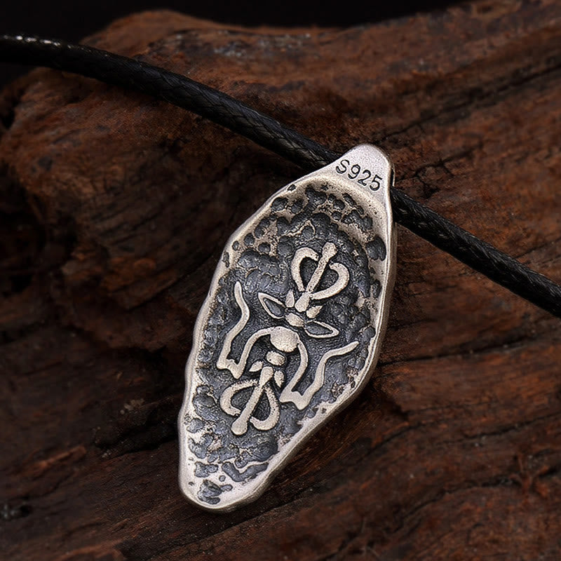 Wear FengShui Tibetan 925 Sterling Silver Om Mani Padme Hum Dorje Vajra Engraved Strength Necklace Pendant