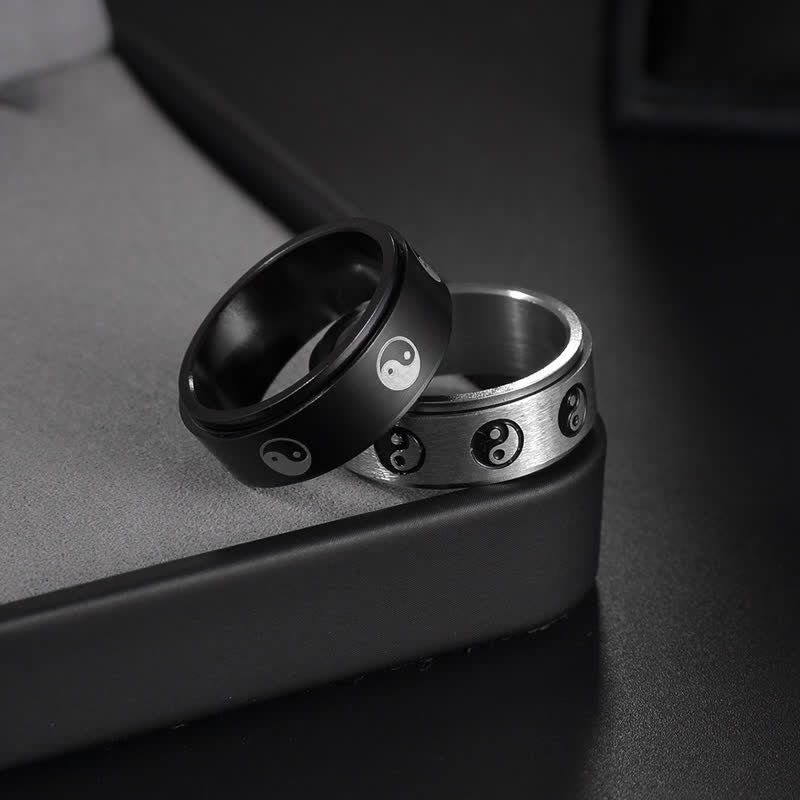 Wear FengShui Yin Yang Titanium Steel Balance Rotatable Ring