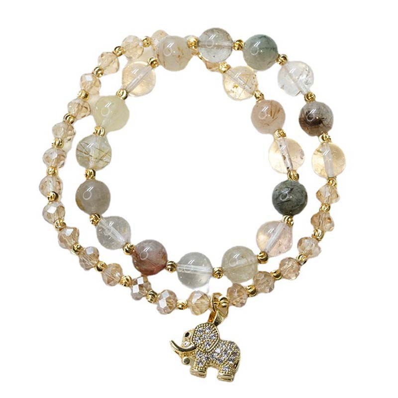 Wear FengShui Rose Quartz Elephant Healing Energy Charm Bracelet