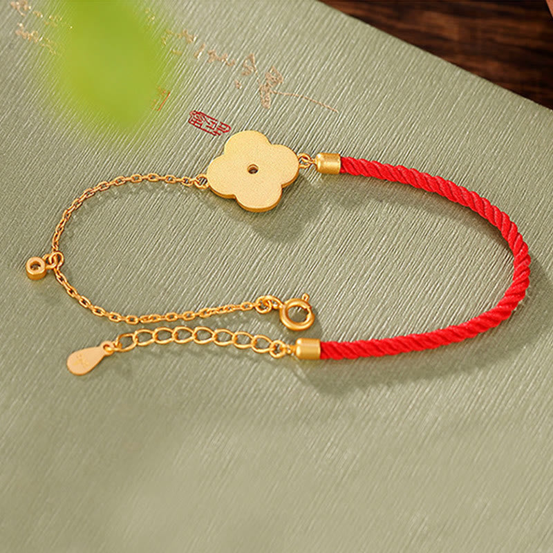 Wear FengShui 925 Sterling Silver Plated Gold Four Leaf Clover Zircon Luck Bracelet