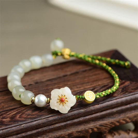 Wear FengShui 925 Sterling Silver Natural Hetian Jade Peach Blossom Luck Bracelet