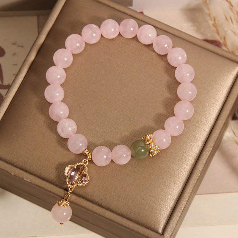 Wear FengShui Natural Pink Crystal Four Leaf Clover Soothing Bracelet