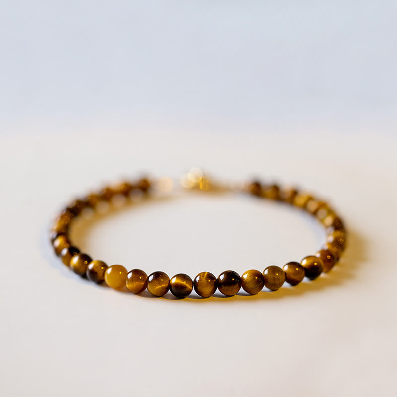 Wear FengShui 14K Gold Plated Natural Tiger Eye Stone Courage Protection Bracelet