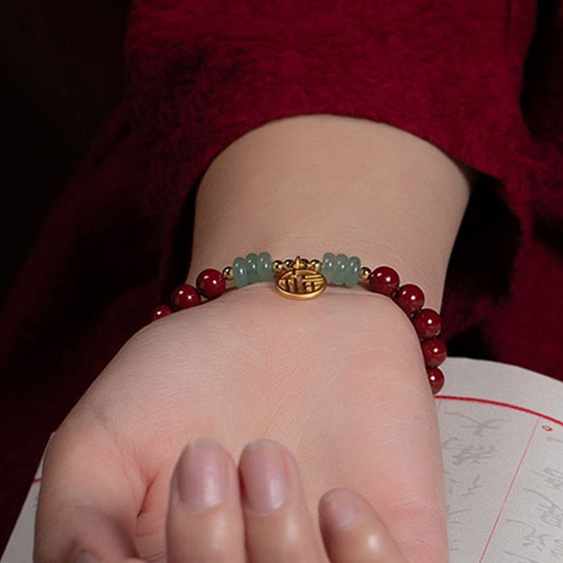 Wear FengShui Cinnabar Green Aventurine Luck Blessing Bracelet