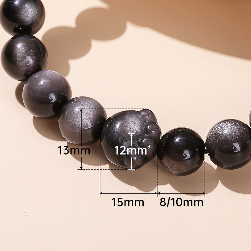 Wear FengShui Natural Gold Sheen Obsidian Silver Sheen Obsidian Cute Cat Paw Claw Wealth Bracelet