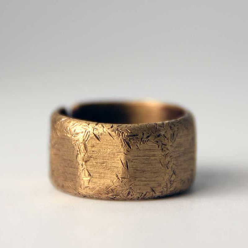Wear FengShui Tibetan Simple Design Copper Brass Frosted Wealth Ring