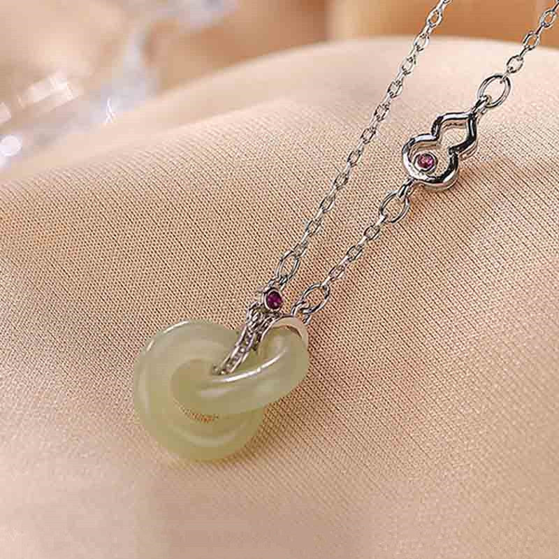 Wear FengShui 925 Sterling Silver Round Jade Luck Prosperity Necklace Chain Pendant