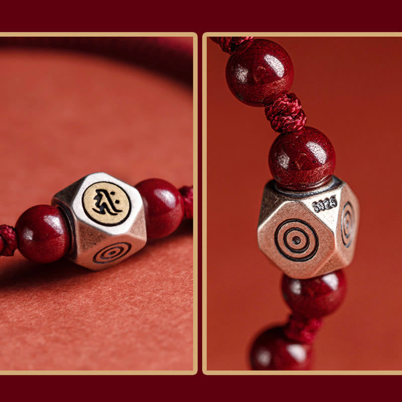 Wear FengShui 925 Sterling Silver Chinese Zodiac Natal Buddha Cinnabar Calm Bracelet