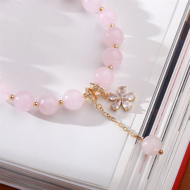 Wear FengShui Natural Pink Crystal Plum Blossom Love Bracelet