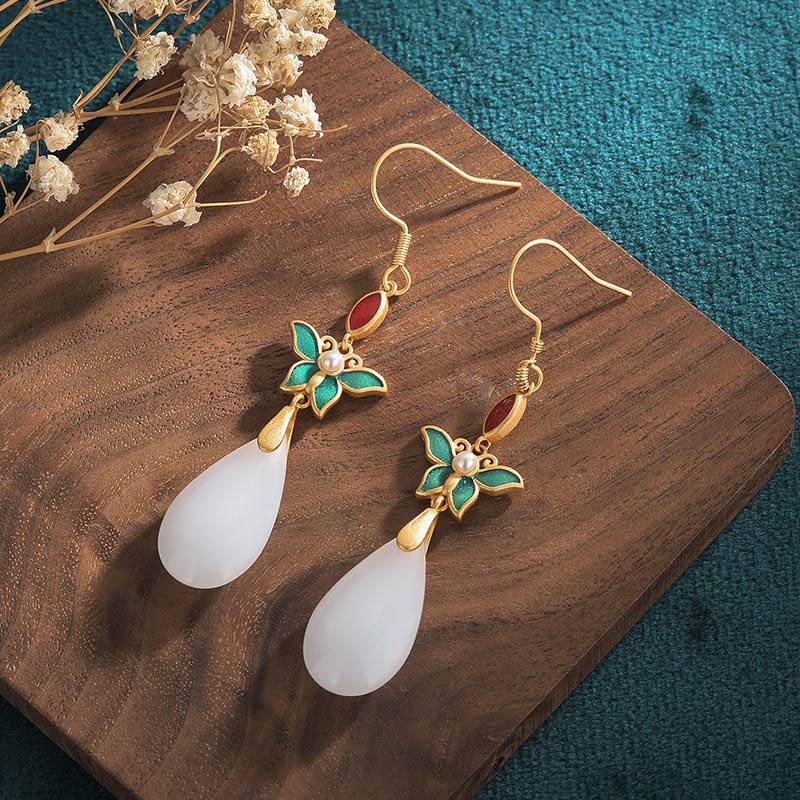 Wear FengShui FengShui White Jade Luck Drop Earrings