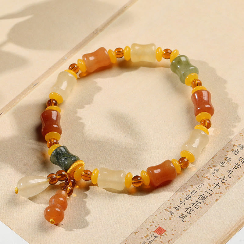 Wear FengShui Natural Golden Silk Jade Gourd Wealth Charm Bracelet