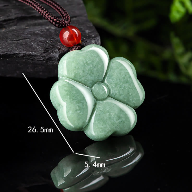 Wear FengShui Natural Lucky Four Leaf Clover Jade Prosperity Necklace Pendant