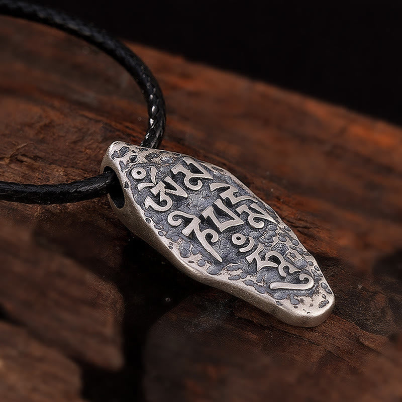 Wear FengShui Tibetan 925 Sterling Silver Om Mani Padme Hum Dorje Vajra Engraved Strength Necklace Pendant