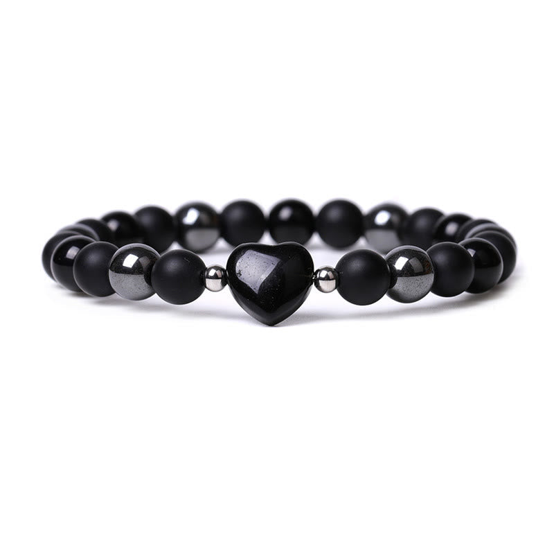 Wear FengShui Black Onyx Tiger Eye Stone Crystal Love Heart Protection Bracelet