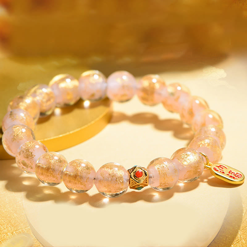 Wear FengShui Tibetan Incense Ash Liuli Glass Bead Lucky Fortune Fu Character Charm Bracelet