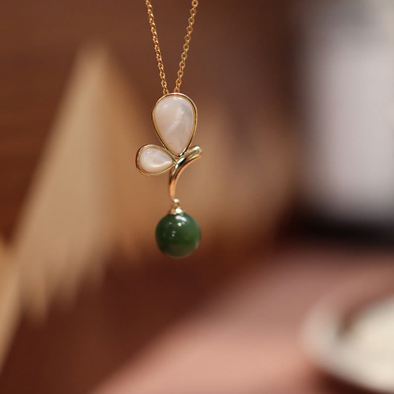 Wear FengShui Natural Butterfly Tridacna Stone Cyan Jade Copper Plated Gold Calm Necklace Pendant Ring Earrings Set