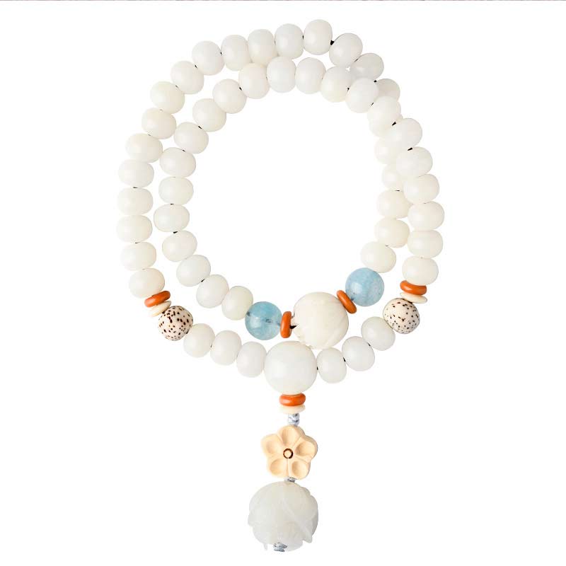 Wear FengShui Tibetan White Jade Bodhi Lotus Blessing Bracelet