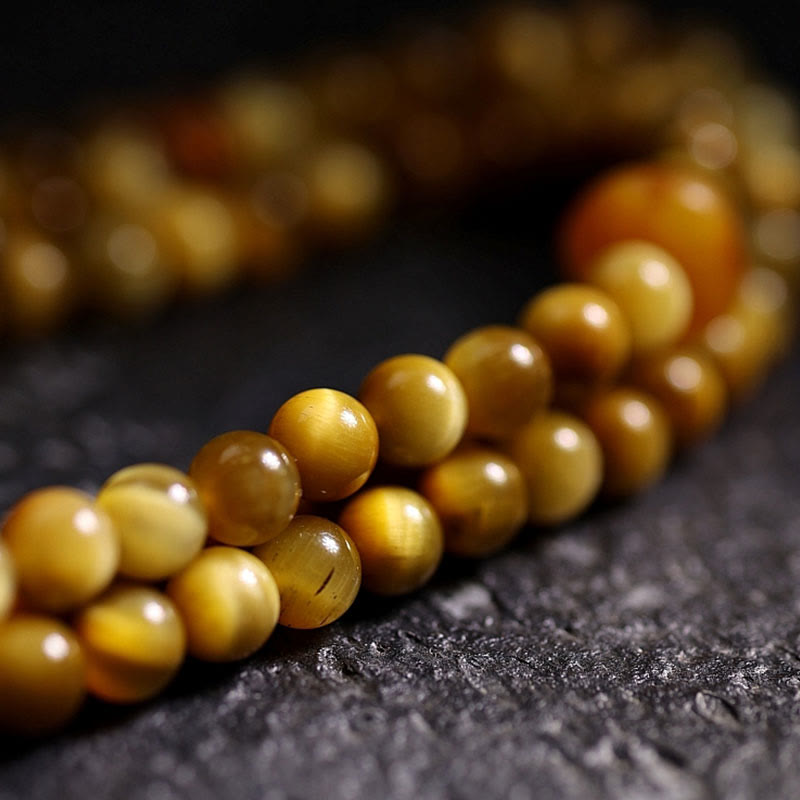 Wear FengShui 108 Mala Beads Natural Tiger Eye Copper Dorje Protection Tassel Bracelet