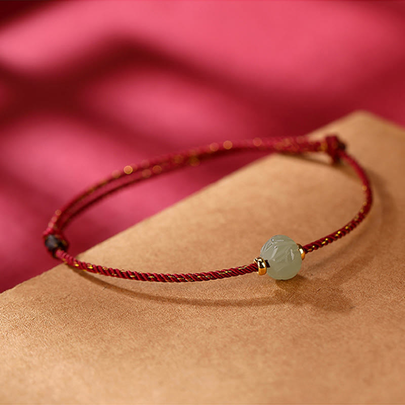 Wear FengShui 925 Sterling Silver Plated Gold Hetian Jade Lotus Luck Red String Bracelet
