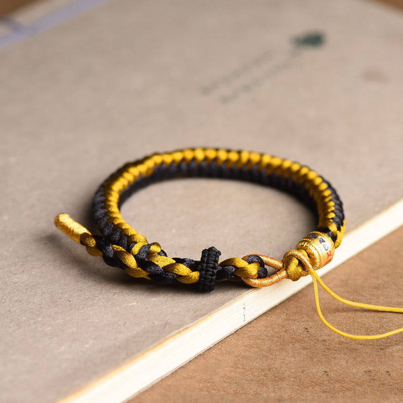 Wear FengShui Handmade Tibetan Black Gold Dragon Scale Rope Om Mani Padme Hum Purity Bracelet