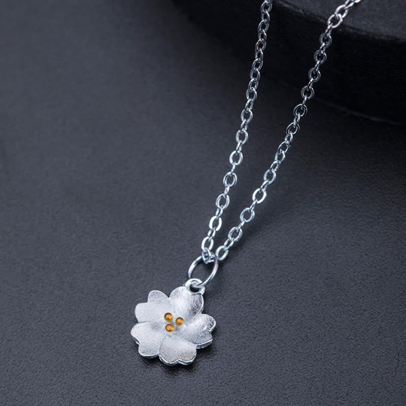 Wear FengShui 925 Sterling Silver Cherry Blossom Flower Blessing Necklace Pendant