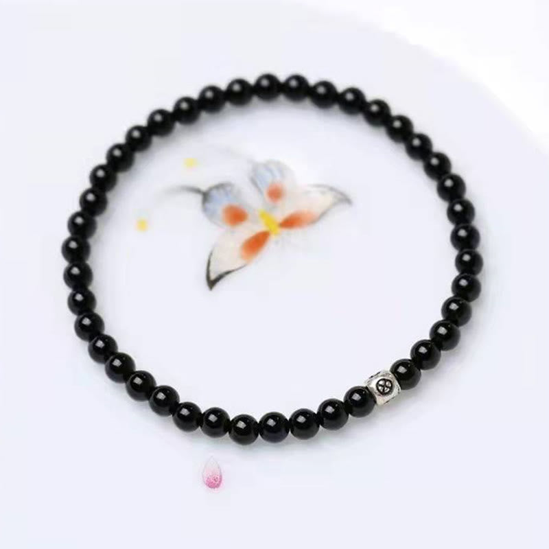 Wear FengShui Natural Black Obsidian Smoky Quartz Purification Strength Bracelet