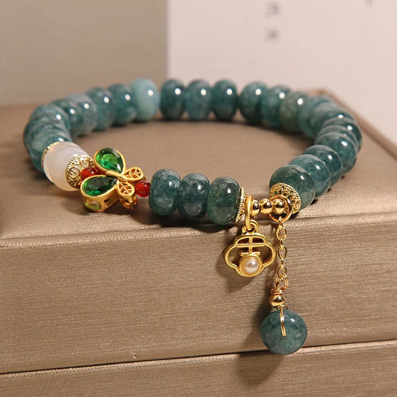 Wear FengShui Jade White Agate Butterfly Abacus Beads Abundance Bracelet