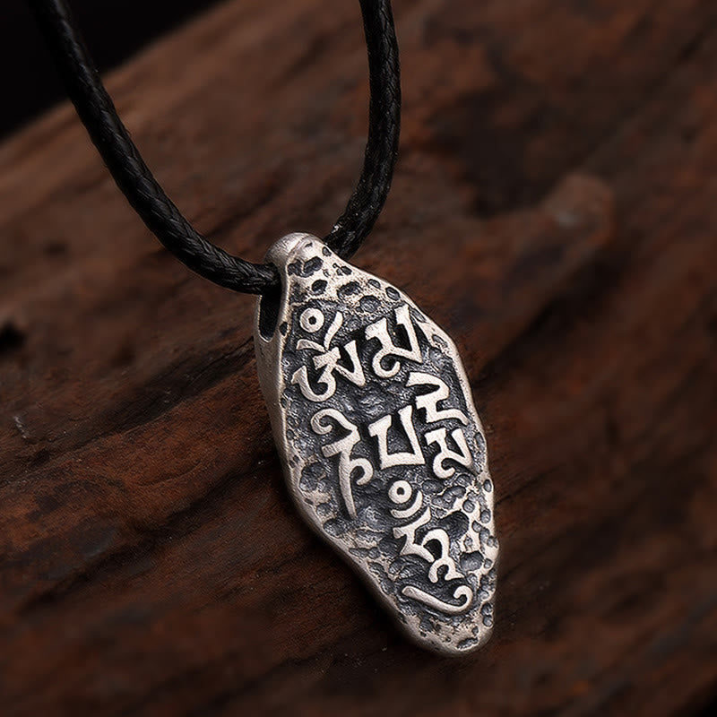 Wear FengShui Tibetan 925 Sterling Silver Om Mani Padme Hum Dorje Vajra Engraved Strength Necklace Pendant