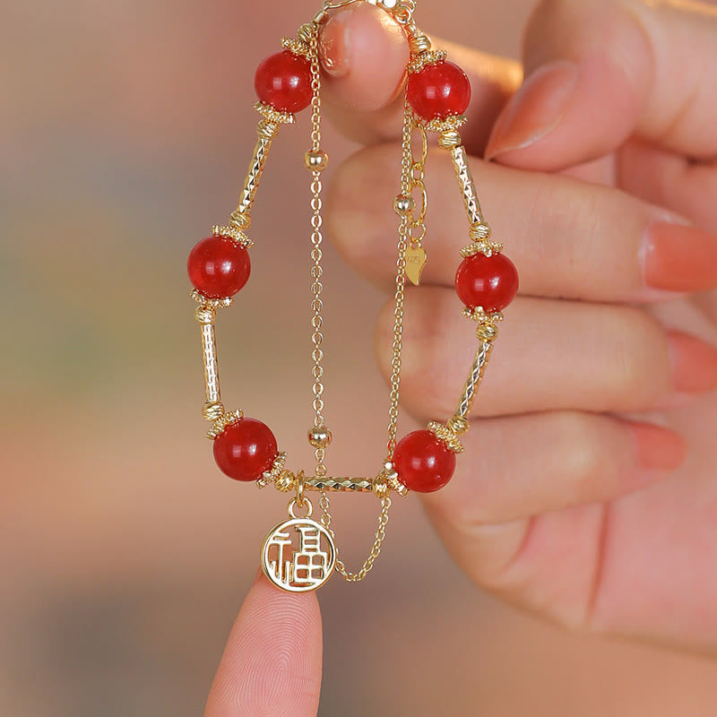 Wear FengShui Red Agate Fu Character Charm Self-acceptance Bracelet