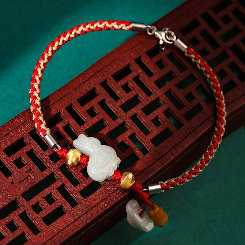 Wear FengShui Chinese Zodiac Jade Prosperity Red String Bracelet Anklet