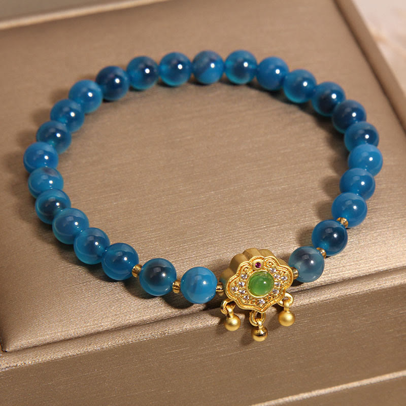 Wear FengShui Blue Candy Agate Chinese Lock Charm Healing Bracelet