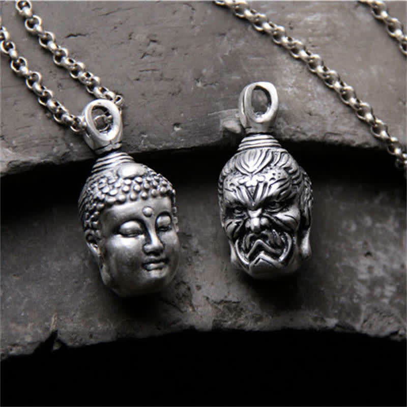Wear FengShui 999 Sterling Silver Buddha Demon Serenity Necklace Pendant