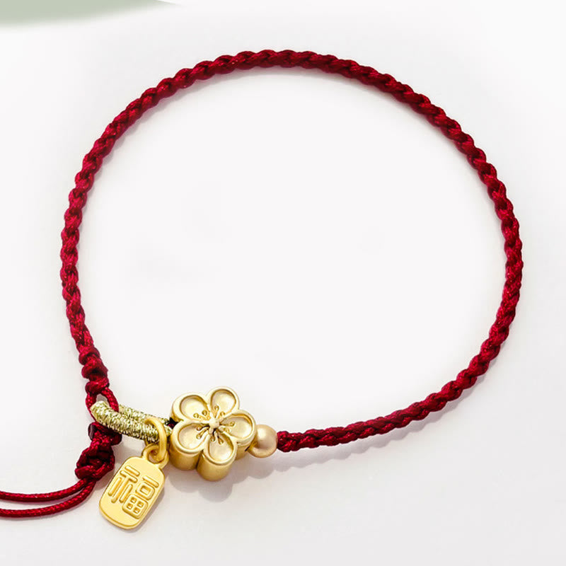Wear FengShui Handmade Peach Blossom Rosette Bow Knot Fu Character Charm Luck Fortune Red Rope Bracelet