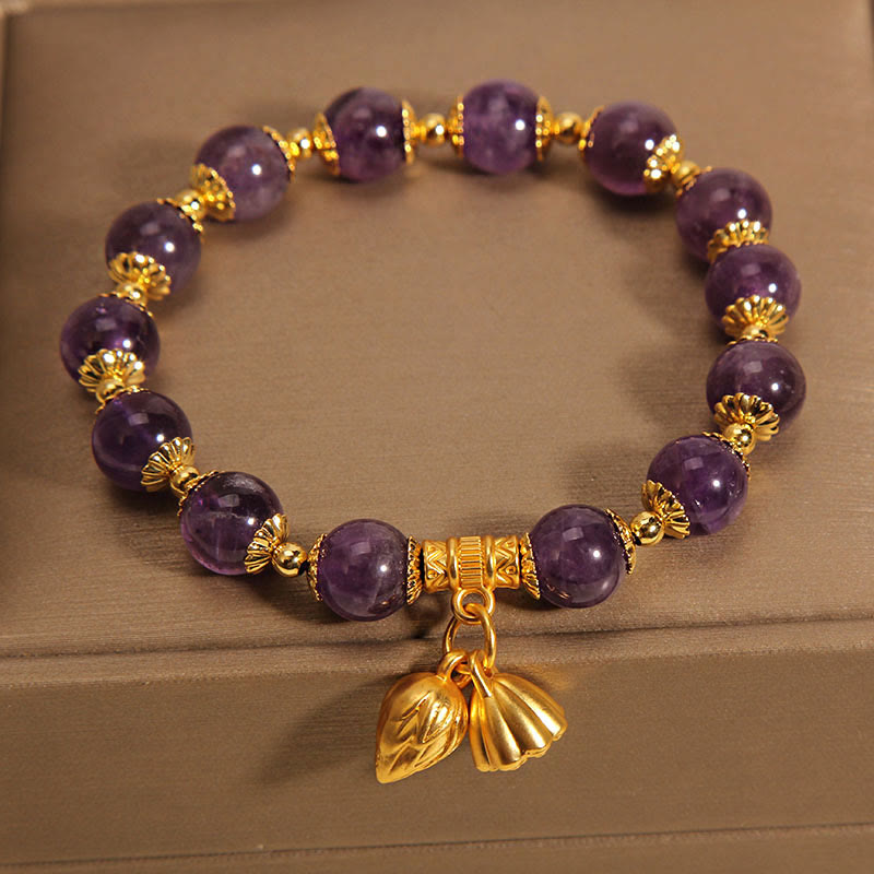 Wear FengShui Natural Amethyst Lotus Healing Spiritual Bracelet