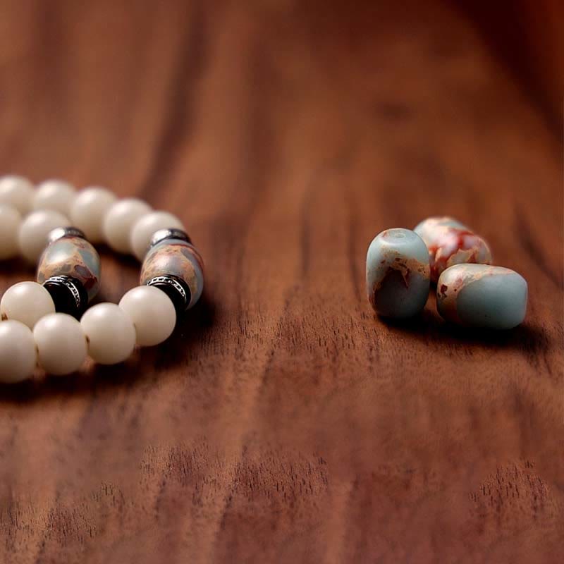 Wear FengShui Tibet 108 Mala Beads Bodhi Seed Bagua Vajra Dzi Bead Gray Agate Wealth Bracelet