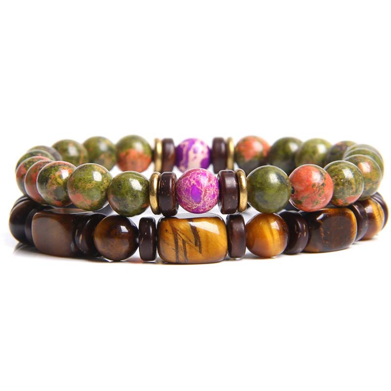 Wear FengShui 2PCS Healing Crystal Emperor Stone Tiger Eye Bead Bracelet