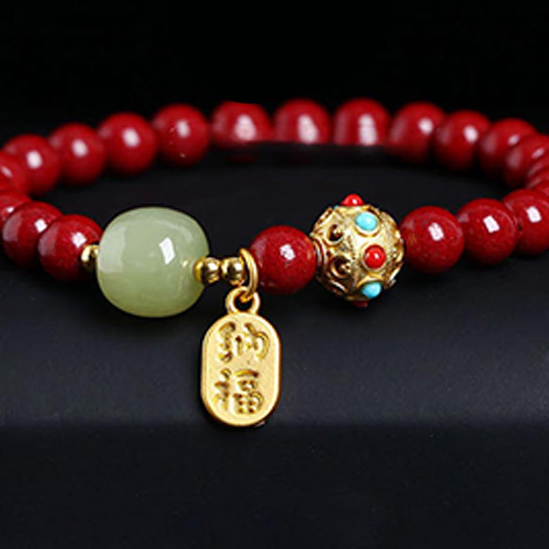 Wear FengShui Cinnabar Green Aventurine Fortune Protection Charm Bracelet