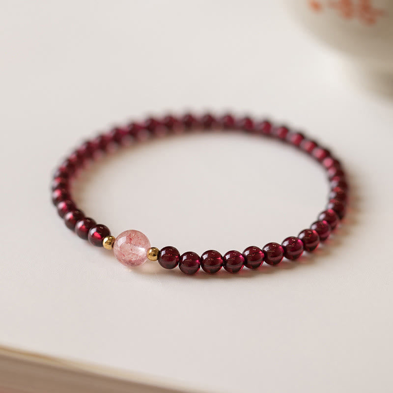 Wear FengShui Natural Garnet Strawberry Quartz Calm Bracelet