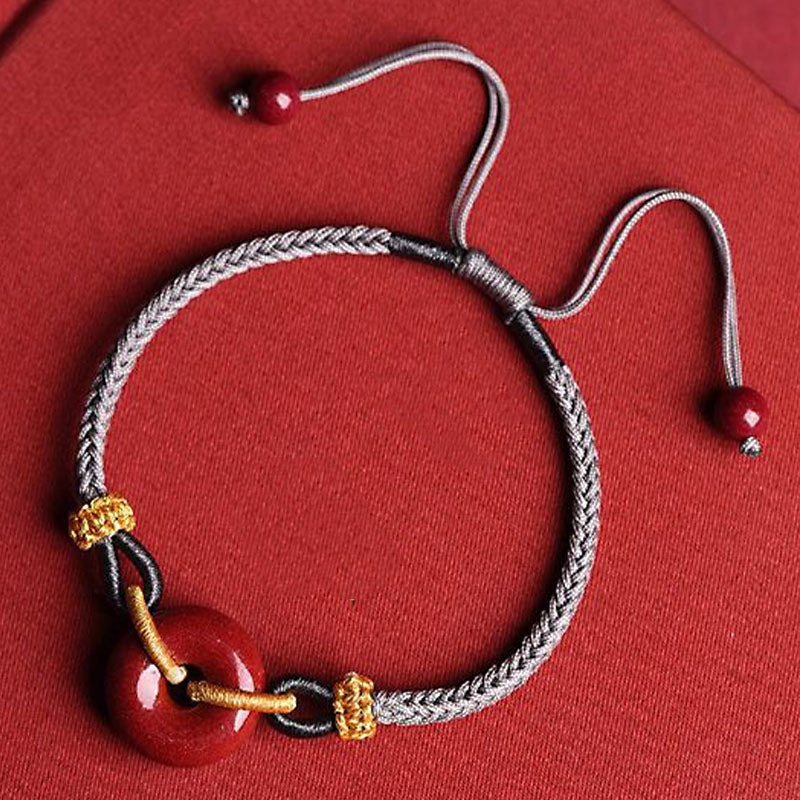 Wear FengShui Handmade Cinnabar Peace Buckle Blessing Braided Rope Bracelet