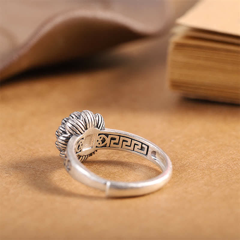 Wear FengShui925 Sterling Silver Lotus Red Agate Confidence Blessing Ring
