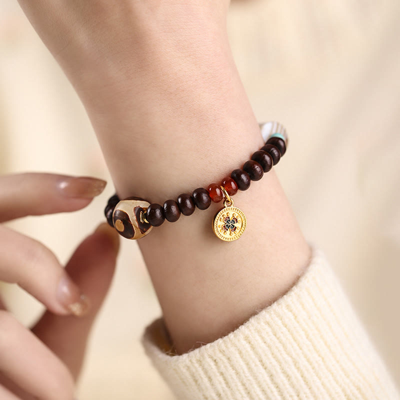 Wear FengShui Natural Tibet Purple Bodhi Seed Dzi Bead God of Wealth Wisdom Bracelet