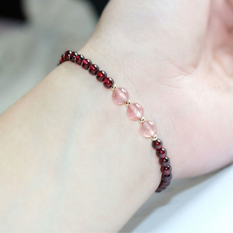 Wear FengShui Natural Garnet Strawberry Quartz Calm Bracelet