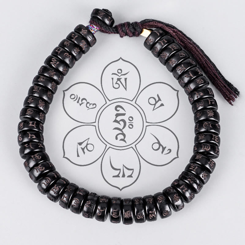 Wear FengShui Tibetan Coconut Shell Beads Engraved Om Mani Padme Hum Mantra Positive String Bracelet