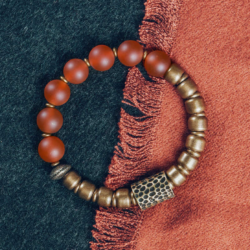 Wear FengShui Tibetan Red Agate Green Agate Copper Confidence Fortune Bracelet
